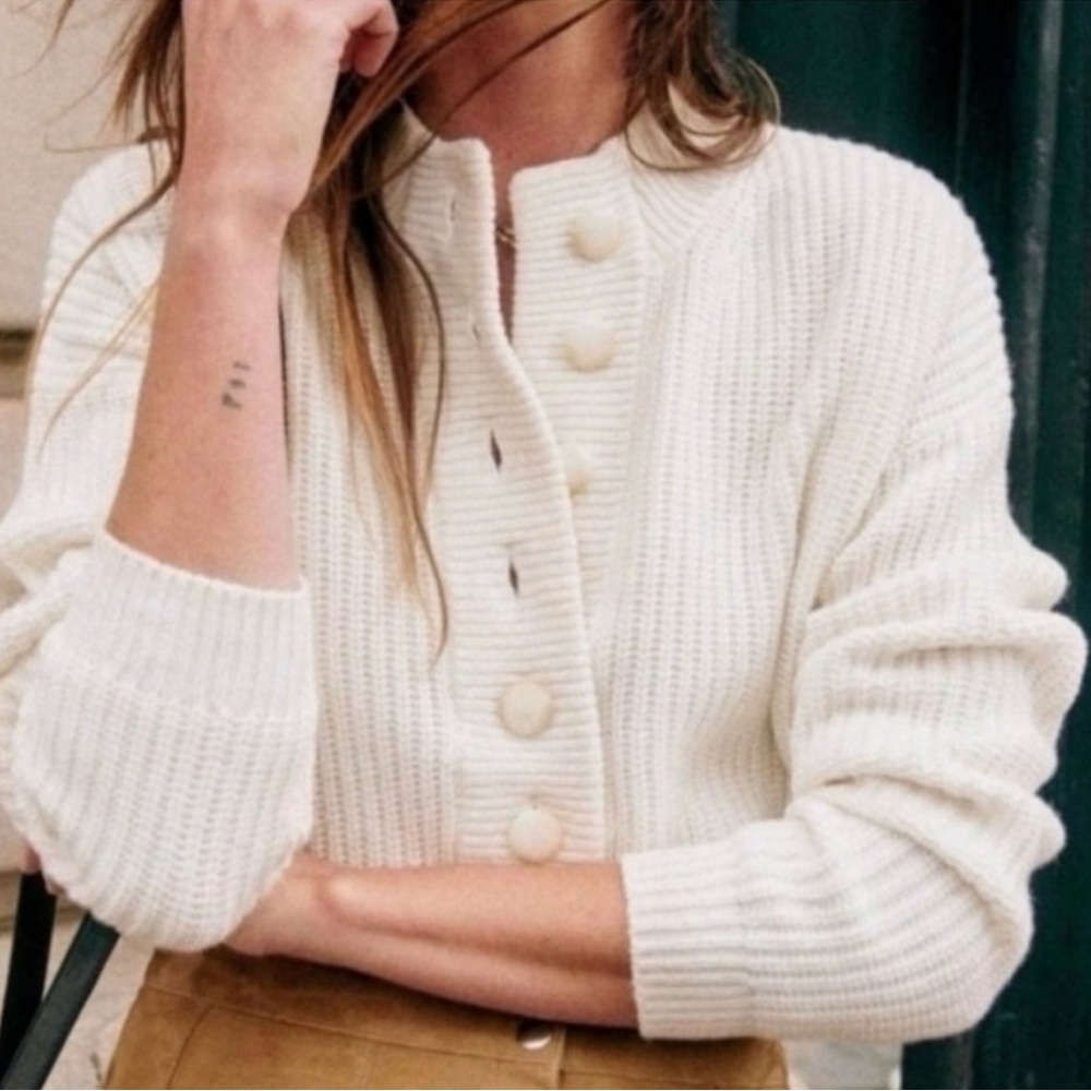 Sezane Cream Button-Up Sweater
